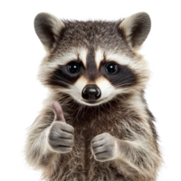 Raccoon giving a thumbs up with a cheerful expression isolated on a transparent background, Raccoon Giving ThumbsUp Isolated on transparent background png