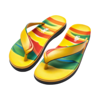Brightly colored flip flops isolated on a clean transparent background, showcasing vibrant patterns and summer spirit, flops isolated png