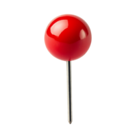 Bright red push pin stands alone on a transparent background, showcasing its shiny finish and sharp point, red push pin isolated on transparent background png
