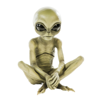 An alien figure isolated on a transparent background in a serene and thoughtful seated position, Alien isolated on transparent background png