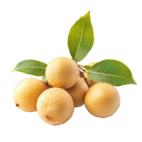 Fresh longan fruit with green leaves arranged on a clean transparent background showcasing its natural beauty, Longan with leaf on transparent background png