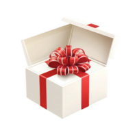 A festive gift box is open, revealing a beautiful interior adorned with a vibrant ribbon and bow, Open Gift Box Isolated Stock Illustration png