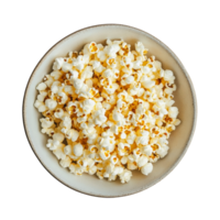Deliciously popped corn in a bowl ready to enjoy on a clean transparent background, Popcorn in plate on transparent background png