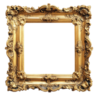 Antique golden frame with intricate details isolated on a transparent background for artistic display, Antique golden frame isolated on transparent background png