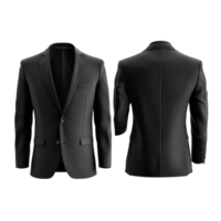 Elegant black suit jacket mockup showcasing front and back views for tailored fashion presentation, Elegant Black Suit Jacket Mockup from Front and Back Views on transparent background png