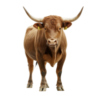 An aggressive brown bull stands confidently against a bright transparent backdrop, Angry brown bull on a transparent background, png