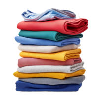 A neatly stacked pile of clean, colorful clothes on a transparent background for laundry and organization needs, Stack of clean clothes transparent background, isolated solid transparent background png