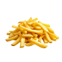 A small heap of golden french fries casting a soft shadow on a transparent background, Small heap of french fries with shadow png