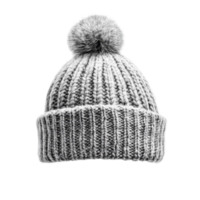 Cozy gray winter hat with a fluffy pompom, perfect for cold weather adventures and outdoor activities, gray warm winter hat with pompom, file of isolated object with shadow on transparent background png