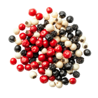 A vibrant mix of red, black, and transparent pepper varieties isolated on a clean surface ready for culinary uses, Mixed of peppers red, black and transparent pepper isolated on transparent background png