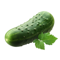 Fresh cucumber with vibrant green leaves isolated on a clean transparent background, showcasing natural textures and colors, Cucumber with leaf isolated on transparent background png