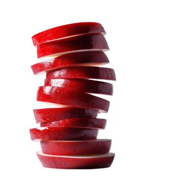 A stack of red sliced apples on a transparent background showcasing freshness and vibrant color, stack of red sliced apples isolated on transparent background png
