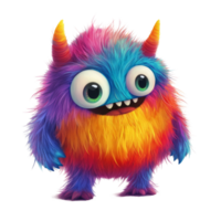 A vibrant and cheerful furry monster stands out on a pure transparent background, showcasing its playful personality, Colorful Furry Monster Cartoon Character on transparent background png