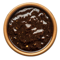 Mole poblano sauce in a rustic bowl isolated on a transparent background perfect for culinary presentations, mole poblano sauce on bowl isolated on transparent background png