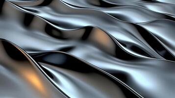 Fluid Metallic Waves in Silver and Gold Tones with Soft Lighting and Undulating Forms photo