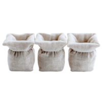 three empty burlap sacks isolated on transparent background png