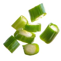 sliced green onions isolated on transparent background. png