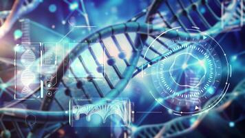 Digital analysis of DNA structure showing futuristic biotechnology research video