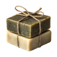 handmade soap bars tied with twine on transparent background png