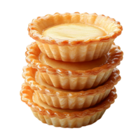 stack of delicious egg tarts on white background. png