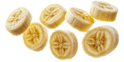 banana slices floating on white background png