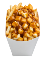 Delicious poutine with cheese curds and gravy png