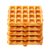 Stack of golden waffles with syrup. png