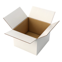 Empty white cardboard box, open top view. png