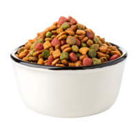 A bowl of colorful pet food kibble. png
