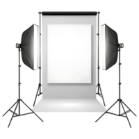 Studio setup for a professional photo shoot with lighting and backdrop in a controlled environment png