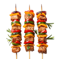 Delicious grilled meat and vegetable skewers. png