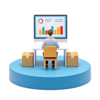 3D illustration of a person working on a computer with business analytics. png