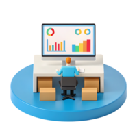 3D illustration of a person analyzing data on a computer. png