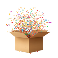 Surprise Colorful confetti exploding from a box png
