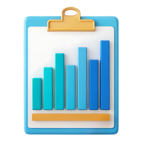 3D render of a clipboard with a bar chart showing growth. png