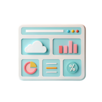 3D illustration of a data dashboard interface. png