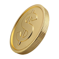 Close up of a shiny gold coin with a dollar sign. png