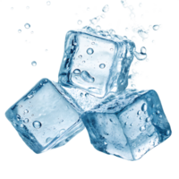 Three ice cubes splashing in water. Refreshing, cool, and clean. png