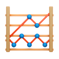 Abstract 3D render of a wooden frame with blue balls and red lines. png