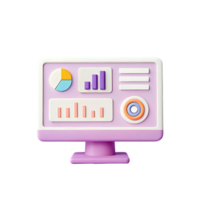 3D render of a computer screen displaying data analytics charts. png