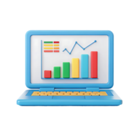 Laptop screen displaying colorful bar graph, showing growth and progress. png