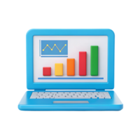 Laptop screen displaying colorful bar and line graphs. png