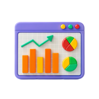 3D illustration of colorful charts and graphs on a computer screen. png