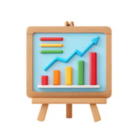 3D render of a colorful bar graph on an easel. png