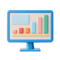 Colorful 3D render of a computer monitor displaying a bar graph. png