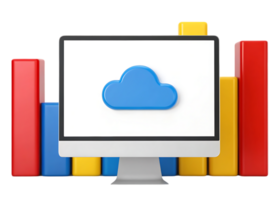 Cloud computing data analysis, 3D illustration png