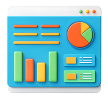 Colorful 3D data dashboard icon. Business analytics, statistics, and financial report concept. png