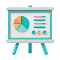3D render of a flip chart with pastel charts and graphs. png