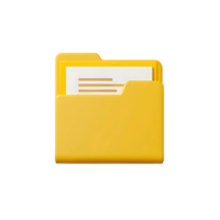 Yellow folder icon with document. Data storage, archive, organization concept. png