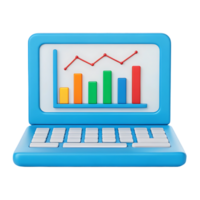 Laptop screen displaying colorful bar and line graph. png